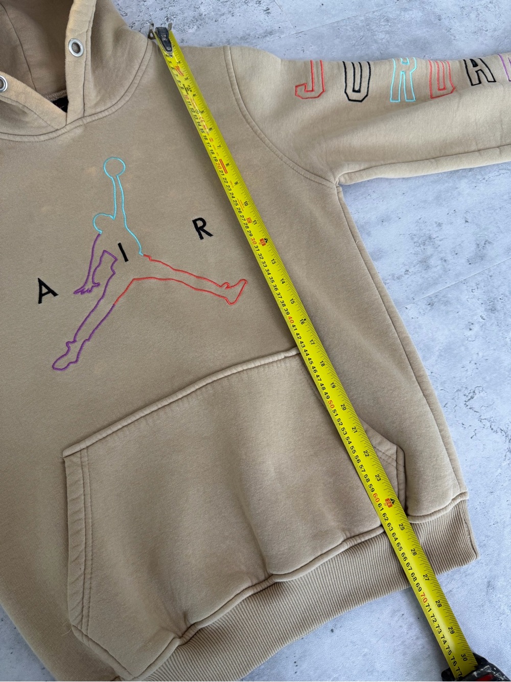 Jordan Air Embroidered Hoodie Tan Beige Pullover Sweatshirt Men’s Large - Picture 8 of 9